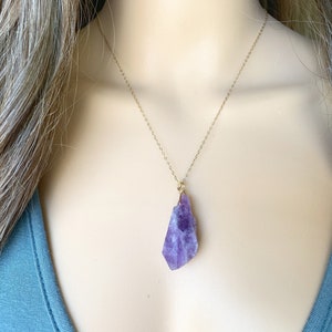 ROUGH AMETHYST NECKLACE Raw Crystal Necklace Real Amethyst Pendant Long Amethyst 24 inch Necklace Sterling Silver February Birthstone image 5