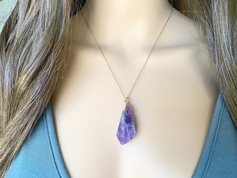 ROUGH AMETHYST NECKLACE Raw Crystal Necklace Real Amethyst Pendant Long Amethyst 24 inch Necklace Sterling Silver February Birthstone image 5