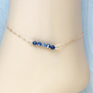 Tiny Sapphire Crystal Anklet, September Birthstone Keepsake Jewelry, Blue Crystal Ankle Bracelet, Stacking Bracelet, Boho Gemstone Anklet