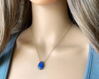 Handmade Labradorite Choker Gold Filled, Raw Gemstone Pendant Necklace Sterling Silver, Protection Stone Necklace, Gift for Friend, Mom, Her