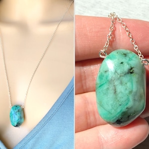 Genuine Emerald Necklace, Emerald Crystal Pendant Necklace, Green Stone Necklace, May Birthstone, Real Emerald Jewelry, Emerald ACTUAL STONE