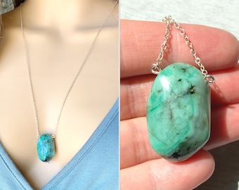 Collar esmeralda genuino, collar colgante de cristal esmeralda, collar de piedra verde, piedra de nacimiento de mayo, joyería esmeralda real, piedra real esmeralda