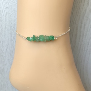 Aventurin-Kristall-Fußkettchen, Aventurin-Schmuck, grünes Aventurin-Fußkettchen, Silber oder Gold-Edelstein-Fußkettchen für sie, beruhigender Steinschmuck