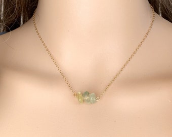 Prehnite Crystal Necklace Gold or Silver Heart Chakra Necklace, Prehnite Jewelry Love Stone Necklace, Green Gemstone Choker Necklace for Her