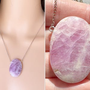 Kunzite Necklace, Pink Kunzite Pendant Necklace, Kunzite Jewelry, Gold or Silver Healing Crystal Necklace, Gift for Mom, Christmas Gift Her