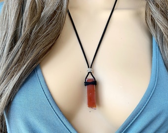 RAW CARNELIAN NECKLACE, Red Crystal Necklace, Carnelian Jewelry, July Birthstone Necklace for Men Carnelian Pendant, Healing Stone Necklace