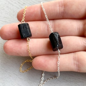 Black Tourmaline Bracelet Gold or Silver Raw Tourmaline Jewelry, October Birthstone Bracelet, Black Gemstone Bracelet, Birthday Gift for Her