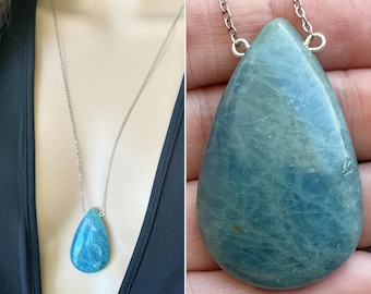 Colgante grande de aguamarina, collar con piedra natal de marzo, collar de aguamarina de plata, collar de cristal en bruto de oro, collar de piedra azul PIEDRA EXACTA