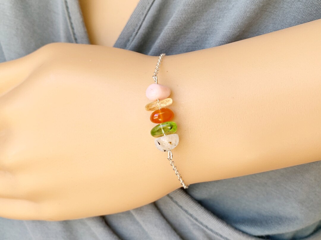 Cancer Bracelet Silver Rose Quartz Carnelian Moonstone Birthday - Main Image