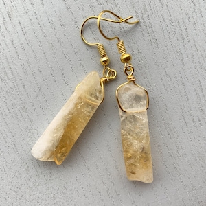 CITRINE EARRINGS- Raw Citrine Crystal Earrings - Citrine Dangle Earrings - Abundance Earrings - Yellow Crystal Jewelry - November Birthstone