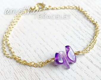 Dainty Amethyst Bracelet Silver, Purple Crystal Bracelet Gold Raw Amethyst Jewelry, February Birthstone Gift Ideas, Purple Gemstone Bracelet