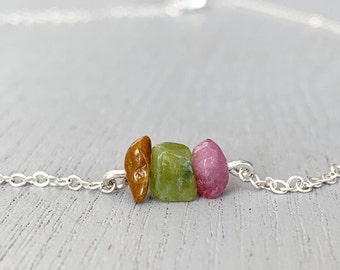 Gold Tourmaline Necklace Pink Green Blue Purple Tourmaline Crystal Necklace, Raw Crystal Jewelry, October Birthstone Necklace Gift for Her