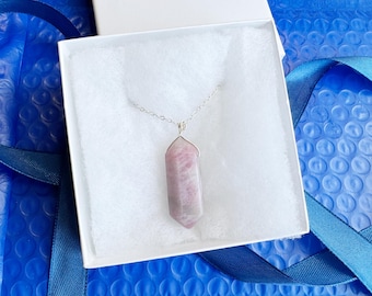 Stort Kunzit Halsband Sterlingsilver, Handgjort Lila Kristallhänge Guld, Rå Kunzit Smycken Självkärlek Födelsedagspresent till Mamma, Mormor