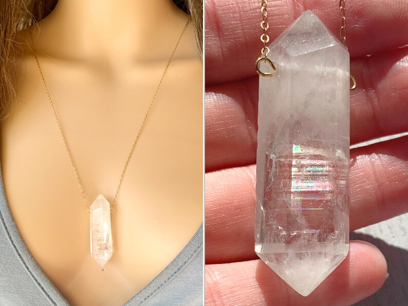Extra Large Quartz Necklace Raw Clear Quartz Necklace Clear Etsy