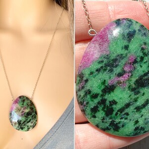 Crystal Easter Egg Necklace, Ruby Zoisite Necklace Silver Big Ruby Pendant Gold, July Birthstone Necklace, Ruby Zoisite Jewelry EXACT STONE