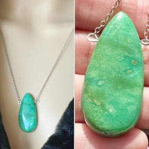 Raw Chrysoprase Necklace, Large Green Stone Necklace, Natural Chrysoprase Crystal Pendant Necklace Gold, Chrysoprase Jewelry, ACTUAL STONE