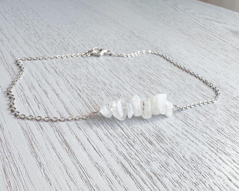 RAW MOONSTONE ANKLET Gold or Silver Moonstone Jewelry, June Birthstone Gift for Bridesmaids Anklets Real Crystal Ankle Bracelet, Boho Anklet image 5