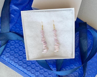 Raw Kunzite Earrings: Sterling Silver Dangle, Pink Crystal Gemstone