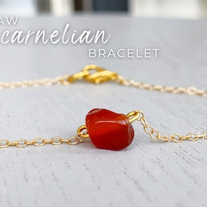 RAW CARNELIAN BRACELET Carnelian Crystal Bracelet Gold Filled, Sterling Silver Orange Gemstone Bracelet, July Birthstone Bracelet for Women