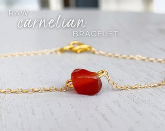 RAW CARNELIAN BRACELET Carnelian Crystal Bracelet Gold Filled, Sterling Silver Orange Gemstone Bracelet, July Birthstone Bracelet for Women