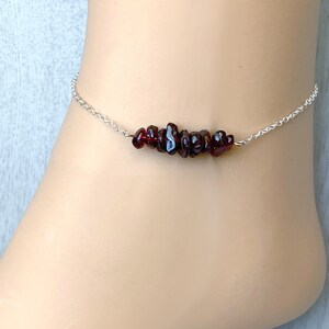 Natural Garnet Crystal Anklet Gold, Handmade Raw Garnet Jewelry Sterling Silver, July Birthstone Ankle Bracelet, Love Stone Gifts for Women