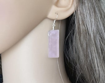 Örhängen i rå rosenkvarts i sterlingsilver, handgjorda rosenkvartssmycken i guld, hängande ädelstensörhängen i rosa kristall, smycken i kärlekssten i present