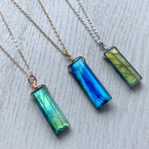Regenbogen Labradorit Halskette Silber Gold Heilung Kristall Halskette für Männer, Roher Labradorit Anhänger Halskette, echte Edelstein Halskette Frauen