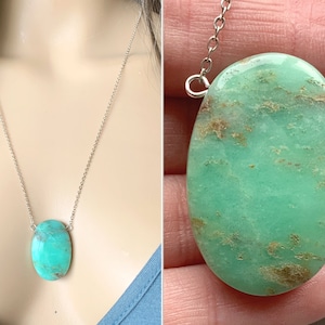 Chrysoprase Pendant Necklace, Large Raw Stone Necklace, Natural Chrysoprase Crystal Pendant Necklace Gold, Chrysoprase Jewelry, ACTUAL STONE