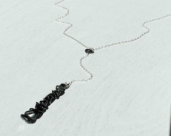 Genuine Obsidian Necklace Gold, Handmade Black Crystal Gemstone Lariat Y Necklace, Protection Stone Necklace Gift, Silver Obsidian Jewelry