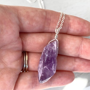 ROUGH AMETHYST NECKLACE Raw Crystal Necklace Real Amethyst Pendant Long Amethyst 24 inch Necklace Sterling Silver February Birthstone image 6