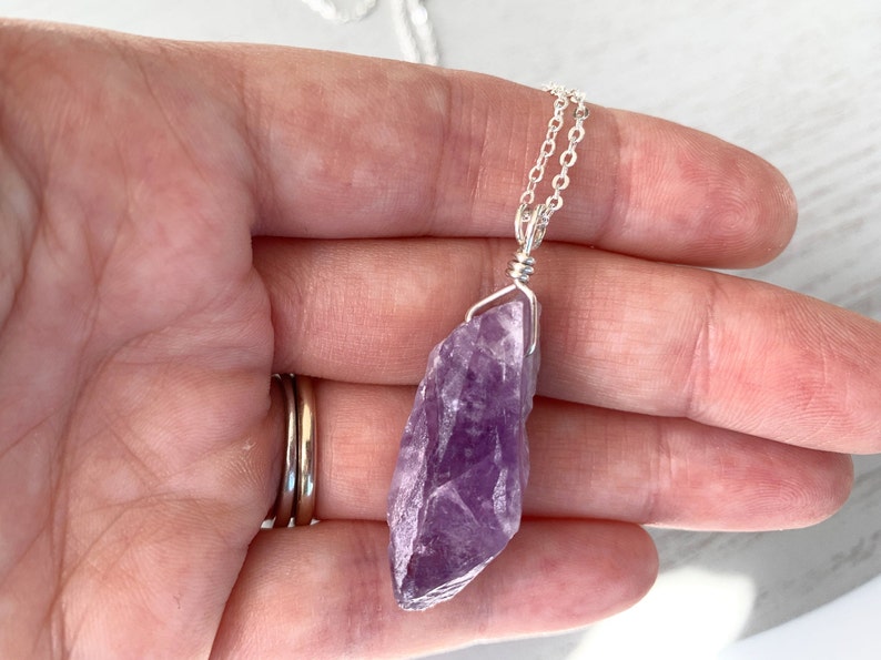 ROUGH AMETHYST NECKLACE Raw Crystal Necklace Real Amethyst Pendant Long Amethyst 24 inch Necklace Sterling Silver February Birthstone image 6