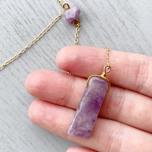 Long Amethyst Necklace Silver or Gold Purple Gemstone Necklace, Purple Crystal Necklace for Women, February Birthstone Necklace for Women