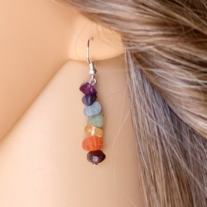 7 Chakra Ohrringe, Sieben Chakra Baumeln Ohrringe Silber oder Gold Regenbogen Kristall Ohrringe, Kristallheilung, Multi Color Edelstein Ohrringe Geschenk