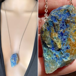 Huge Azurite Pendant Necklace, Raw Crystal Necklace, Blue Gemstone Necklace, Azurite Malachite Necklace, Mineral Jewelry, Blue Crystal Gem