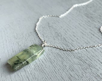 RAW PREHNITE NECKLACE - Prehnite Crystal Necklace Sterling Silver - Prehnite Pendant - Couples Necklace - Healing Crystal Necklace Unisex