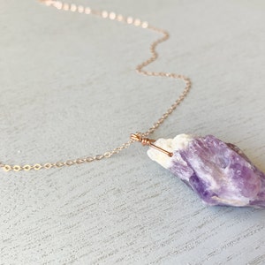 ROUGH AMETHYST NECKLACE Raw Crystal Necklace Real Amethyst Pendant Long Amethyst 24 inch Necklace Sterling Silver February Birthstone image 2