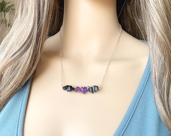 Protection Stone Necklace Silver, Gold Empath Necklace for Spiritual Protection, Obsidian Amethyst Hematite Necklace, Crystal Healing Gift