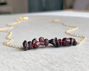 RAW GARNET NECKLACE Red Crystal Beaded Necklace Gold Silver Real Garnet Jewelry, Red Gemstone Necklace, January Birthday Necklace for Mom