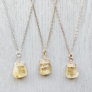 RAW CITRINE Pendant Gold or Silver Genuine Citrine Necklace, Citrine Jewelry, Yellow Gemstone Necklace, November Birthstone Gift for Mom