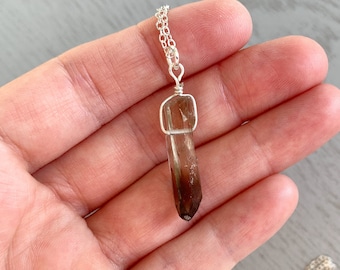 Sterling Silver Smoky Quartz Pendant Necklace, Smokey Quartz Necklace, Raw Crystal Necklace, Meditation Stone, Gift for Her, Smoky Stone