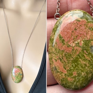 Raw Unakite Necklace, Unakite Jasper Pendant Necklace, Unakite Crystal Jewelry Gold Crystal Healing Necklace, Gemstone Necklace, EXACT STONE