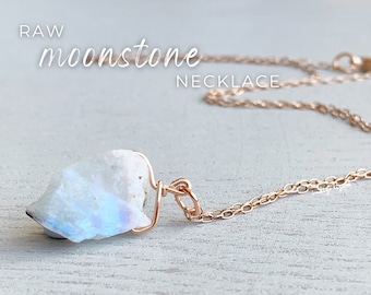 Raw Moonstone Necklace Quality Gold Filled Rainbow Moonstone Pendant, Moonstone Jewelry June Birthstone Necklaces for Women Crystal Necklace