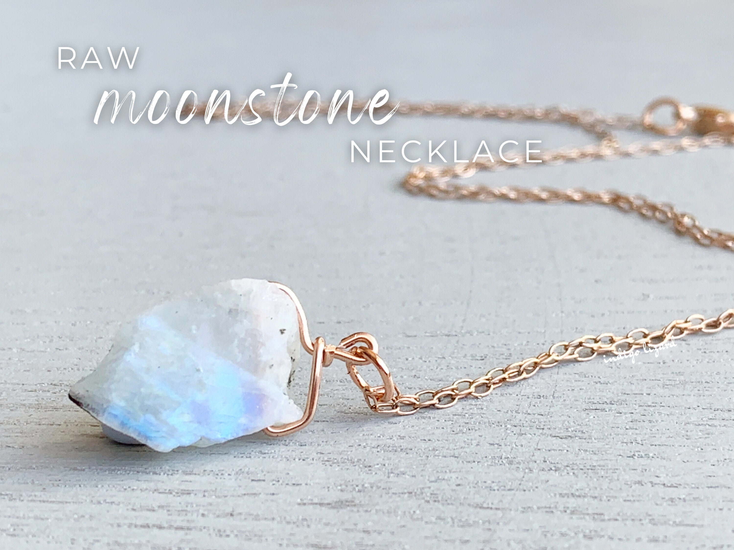 Raw Moonstone Necklace Quality Gold Filled Rainbow Moonstone