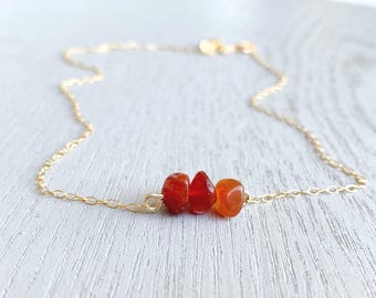 RAW CARNELIAN NECKLACE Gold, Handmade Carnelian Jewelry, July Birthstone Necklace, Red Crystal Healing Gemstone Necklace Sterling Silver
