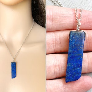 LAPIS LAZULI NECKLACE Blue Stone Necklace Gold, Raw Lapis Lazuli Jewelry, Lapis Pendant Sterling Silver Witch Necklace, September Birthstone