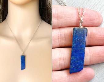 LAPIS LAZULI NECKLACE Blue Stone Necklace Gold, Raw Lapis Lazuli Jewelry, Lapis Pendant Sterling Silver Witch Necklace, September Birthstone