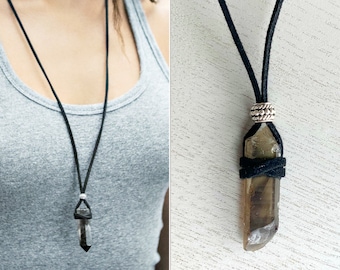 SMOKY QUARTZ NECKLACE - Raw Smokey Quartz Jewelry - Rough Stone Necklace - Brown Gemstone Necklace for Men - Protection Necklace for Her