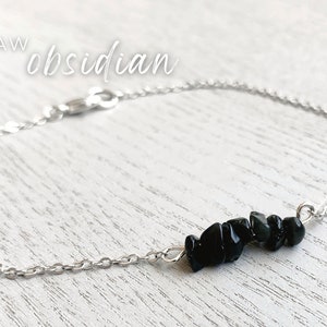 Obsidian Anklet Sterling Silver Minimalist Anklet, Crystal Ankle Bracelet, Black Gemstone Anklet, Raw Obsidian Anklet, Black Bridesmaid Gift