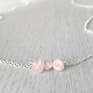 Tiny Pink Stone Choker Layering Necklace, Rose Quartz Necklace, Valentines Day Necklace for Wife from Husband, Love Stone Necklace for Her