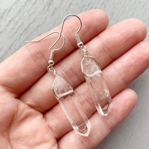 CLEAR QUARTZ EARRINGS- Sterling Silver Clear Quartz Crystal Earrings - Crystal Dangle Earrings- Protection Earrings - High Vibration Jewelry
